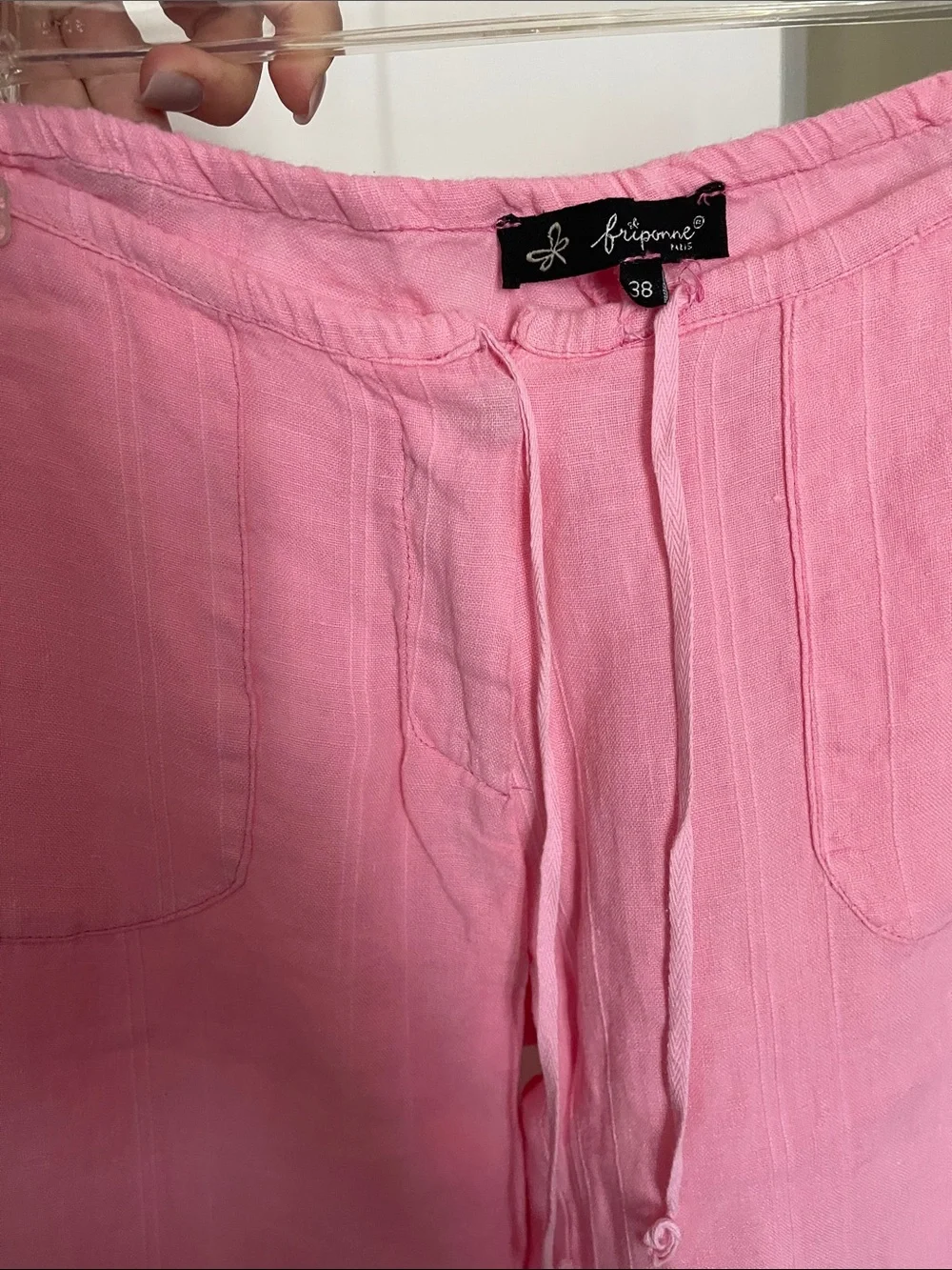 Pink Drawstring Linen Pants - Picture 5 of 11